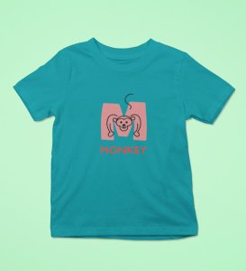 Monkey Love, Boys Cotton Text Print Tshirt (Teal)