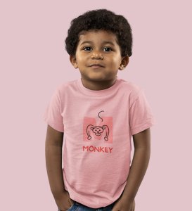Monkey Love, Boys Cotton Text Print Tshirt (Baby pink)