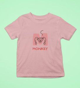 Monkey Love, Boys Cotton Text Print Tshirt (Baby pink)