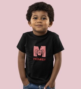 Monkey Love, Boys Cotton Text Print Tshirt (Black)