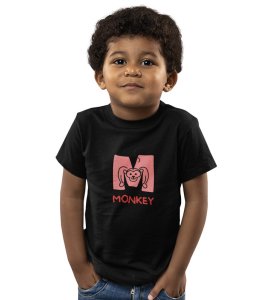 Monkey Love, Boys Cotton Text Print Tshirt (Black) 