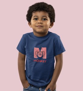 Monkey Love, Boys Cotton Text Print Tshirt (Navy blue)