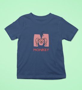 Monkey Love, Boys Cotton Text Print Tshirt (Navy blue)