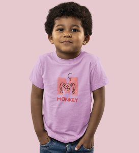 Monkey Love, Boys Cotton Text Print Tshirt (Purple)