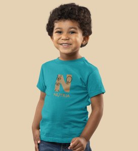 Naughty Nutria, Boys Round Neck Blended Cotton Tshirt (Teal)