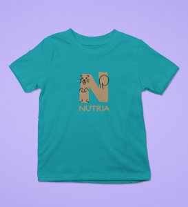 Naughty Nutria, Boys Round Neck Blended Cotton Tshirt (Teal)