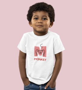 Monkey Love, Boys Cotton Text Print Tshirt (White)