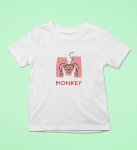 Monkey Love, Boys Cotton Text Print Tshirt (White)
