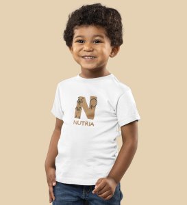 Naughty Nutria, Boys Round Neck Blended Cotton Tshirt (White)