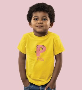 Pepper Pig, Boys Cotton Text Print Tshirt (Yellow)