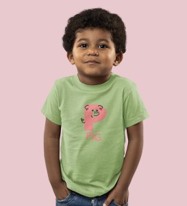 Pepper Pig, Boys Cotton Text Print Tshirt (Olive)