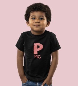 Pepper Pig, Boys Cotton Text Print Tshirt (Black)