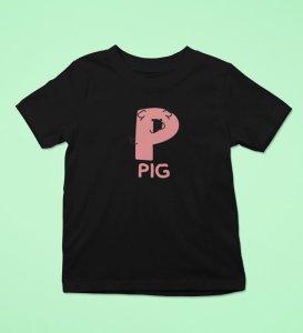 Pepper Pig, Boys Cotton Text Print Tshirt (Black)