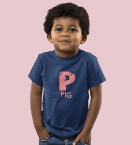 Pepper Pig, Boys Cotton Text Print Tshirt (Navy blue)