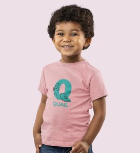 Quacky Quail, Boys Round Neck Blended Cotton Tshirt (Baby pink)