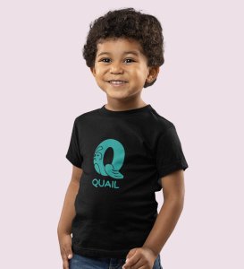 Quacky Quail, Boys Round Neck Blended Cotton Tshirt (Black)