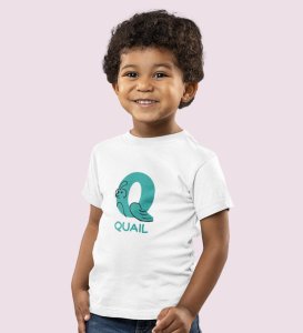 Quacky Quail, Boys Round Neck Blended Cotton Tshirt (White)