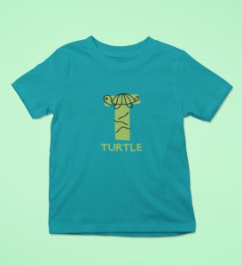 Talking Turtle, Boys Round Neck Printed Blended Cotton Tshirt (Teal)