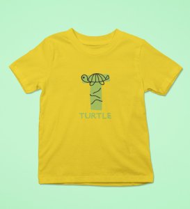 Talking Turtle, Boys Round Neck Printed Blended Cotton Tshirt (Yellow)