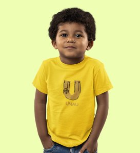 Ugly Unau, Boys Cotton Text Print Tshirt (Yellow)