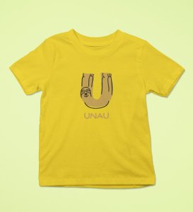 Ugly Unau, Boys Cotton Text Print Tshirt (Yellow)