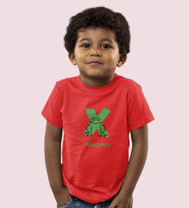 Xenopus Octopus,Boys Cotton Text Print Tshirt (Red)