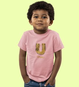 Ugly Unau, Boys Cotton Text Print Tshirt (Baby pink)
