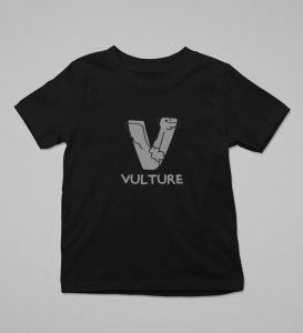 Vulture, Boys Round Neck Printed Blended Cotton Tshirt (Black)