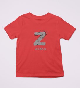 Zigzag Zebra,Boys Round Neck Printed Blended Cotton Tshirt (Red)