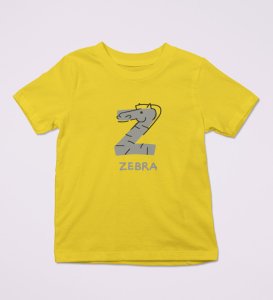 Zigzag Zebra,Boys Round Neck Printed Blended Cotton Tshirt (Yellow)