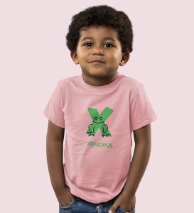 Xenopus Octopus,Boys Cotton Text Print Tshirt (Baby pink)