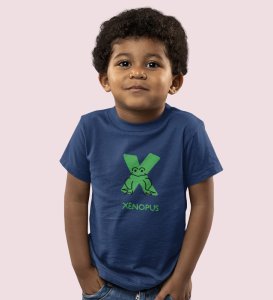 Xenopus Octopus,Boys Cotton Text Print Tshirt (Navy blue)