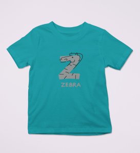 Zigzag Zebra,Boys Round Neck Printed Blended Cotton Tshirt (Teal)