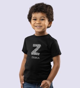 Zigzag Zebra,Boys Round Neck Printed Blended Cotton Tshirt (Black)