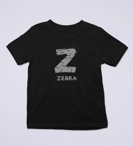 Zigzag Zebra,Boys Round Neck Printed Blended Cotton Tshirt (Black)