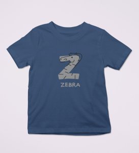 Zigzag Zebra,Boys Round Neck Printed Blended Cotton Tshirt (Navy blue)