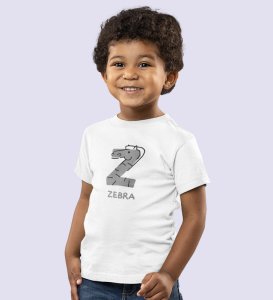 Zigzag Zebra,Boys Round Neck Printed Blended Cotton Tshirt (White)