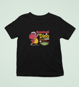 Baseballer Dino, Boys Round Neck Blended Cotton Tshirt