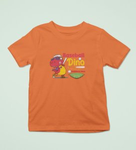 Baseballer Dino, Boys Round Neck Blended Cotton Tshirt