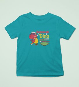 Baseballer Dino, Boys Round Neck Blended Cotton Tshirt