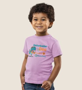 Basketballer Dino, Printed Cotton Tshirt for Boys
