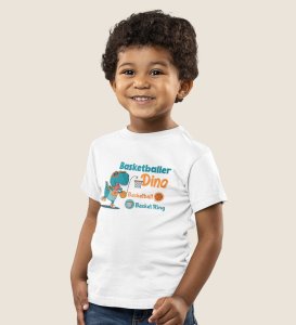 Basketballer Dino, Printed Cotton Tshirt for Boys