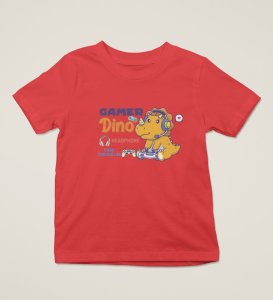 Gamer Dino, Boys Round Neck Blended Cotton Tshirt
