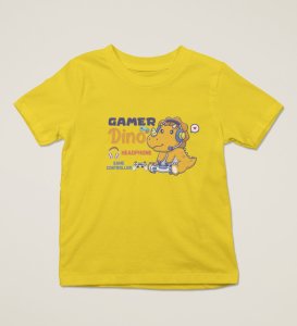 Gamer Dino, Boys Round Neck Blended Cotton Tshirt