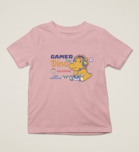 Gamer Dino, Boys Round Neck Blended Cotton Tshirt