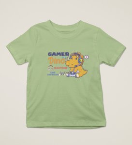 Gamer Dino, Boys Round Neck Blended Cotton Tshirt