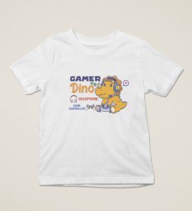 Gamer Dino, Boys Round Neck Blended Cotton Tshirt