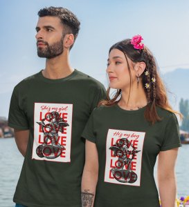 He's My Boy/She's My Girl Printed Couple (green) T-shirts For Couples