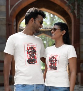 He's My Boy/She's My Girl Printed Couple (White) T-shirts For Couples