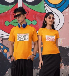 Love Is Beautiful So She Is/ Love Is Beautiful So He Is, Printed (Yellow) T-shirts For Couples